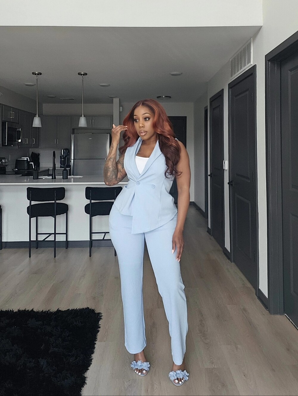 2 Pc Light Blue Pant Set
